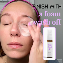 Load image into Gallery viewer, Person applying cream to face with 'we love eyes' product displayed