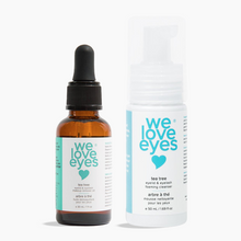 Load image into Gallery viewer, Bottle and packaging of 'we love eyes' tea tree eyelid & eyelash foam cleanser on a white background