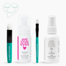 Load image into Gallery viewer, Set of 'we love eyes' eye care products including a cleanser, spray, and applicator on a white background.