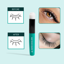 Load image into Gallery viewer, Eyelash product with 'we love eyes' branding, showing before and after effects on a light blue background.
