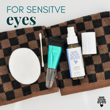 Load image into Gallery viewer, Skincare bottle labeled 'we love eyes' with a colorful leopard print background