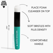 Load image into Gallery viewer, Eyelash cleaning tool with foam cleanser on top, labeled features, and 'we love eyes' branding.