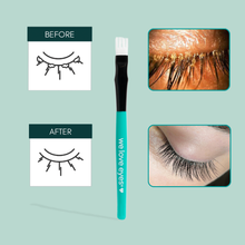 Load image into Gallery viewer, Eyelash extension tool with 'we love eyes' branding, showing before and after effects on a teal background.
