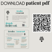 Load image into Gallery viewer, Promotional graphic with 'download patient pdf' text, QR code, and branding elements on a light gray background.
