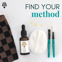 Load image into Gallery viewer, We Love Eyes eye care products including a bottle, applicator, and tools on a white background with text 'Find Your Method'.
